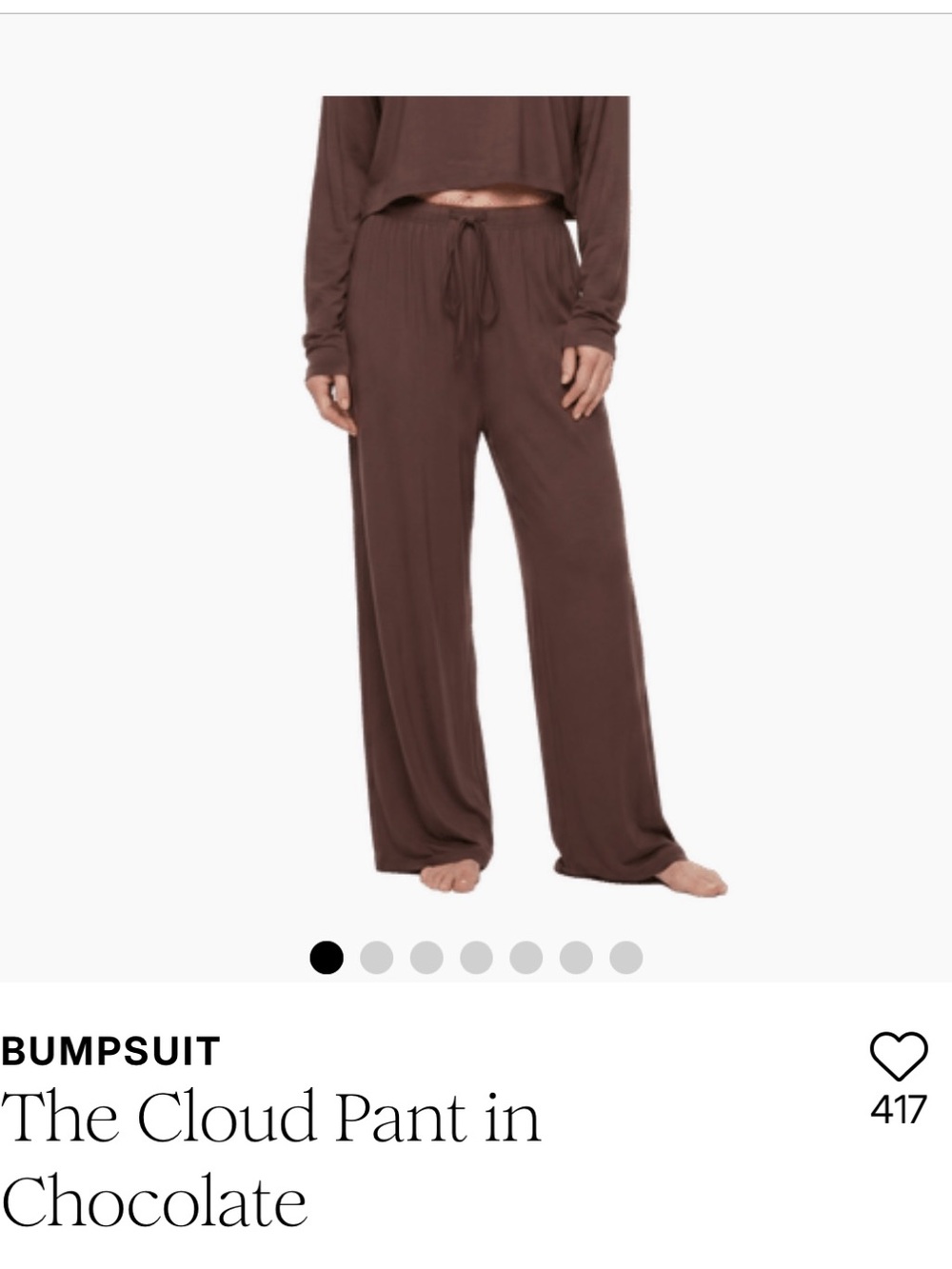 Bumpsuit The Cloud Wide-Leg Pant in Chocolate Brown- M